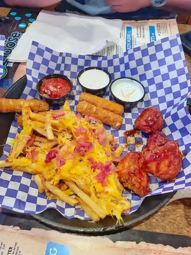 food from blue moose burger and wings